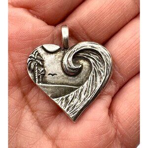 Sterling Silver Heart Love Surf Waves Ocean Pendant By Strickly Boarding